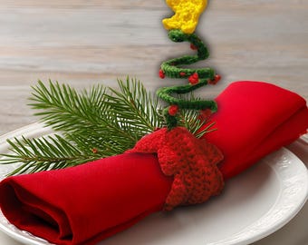 Crochet Christmas Tree Napkin Ring Pattern, Holiday Table Decor (PDF Pattern)