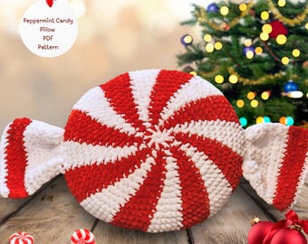 Crochet Peppermint Candy Pillow Pattern: Christmas Cushion DIY (PDF Pattern)