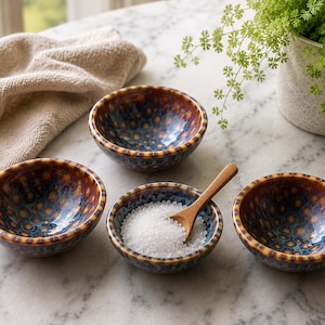 Carved blue comet small trinket/sauce/ salt pottery bowl