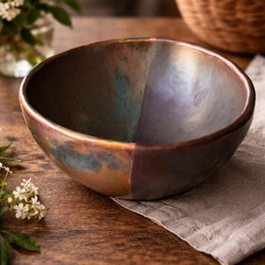 Green Sheen hand built pottery bowl (medium)