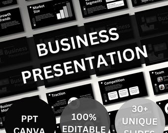 Modern Business Presentation Template: Black & White Corporate Slides (Canva Editable Digital Download)