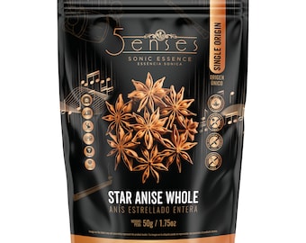5Senses Star Anise Whole | Sonic Essence | USDA Organic, Natural and Pure Whole Star Anise | No Additives or Preservatives | Resealable Bag