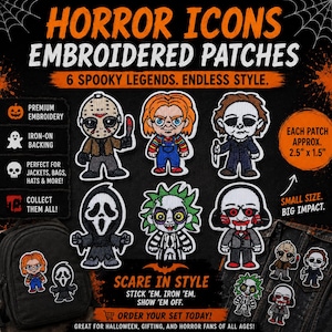 Horror Character Embroidered Patch Set | Spooky Chibi Iron-On Icons (6 Patches)