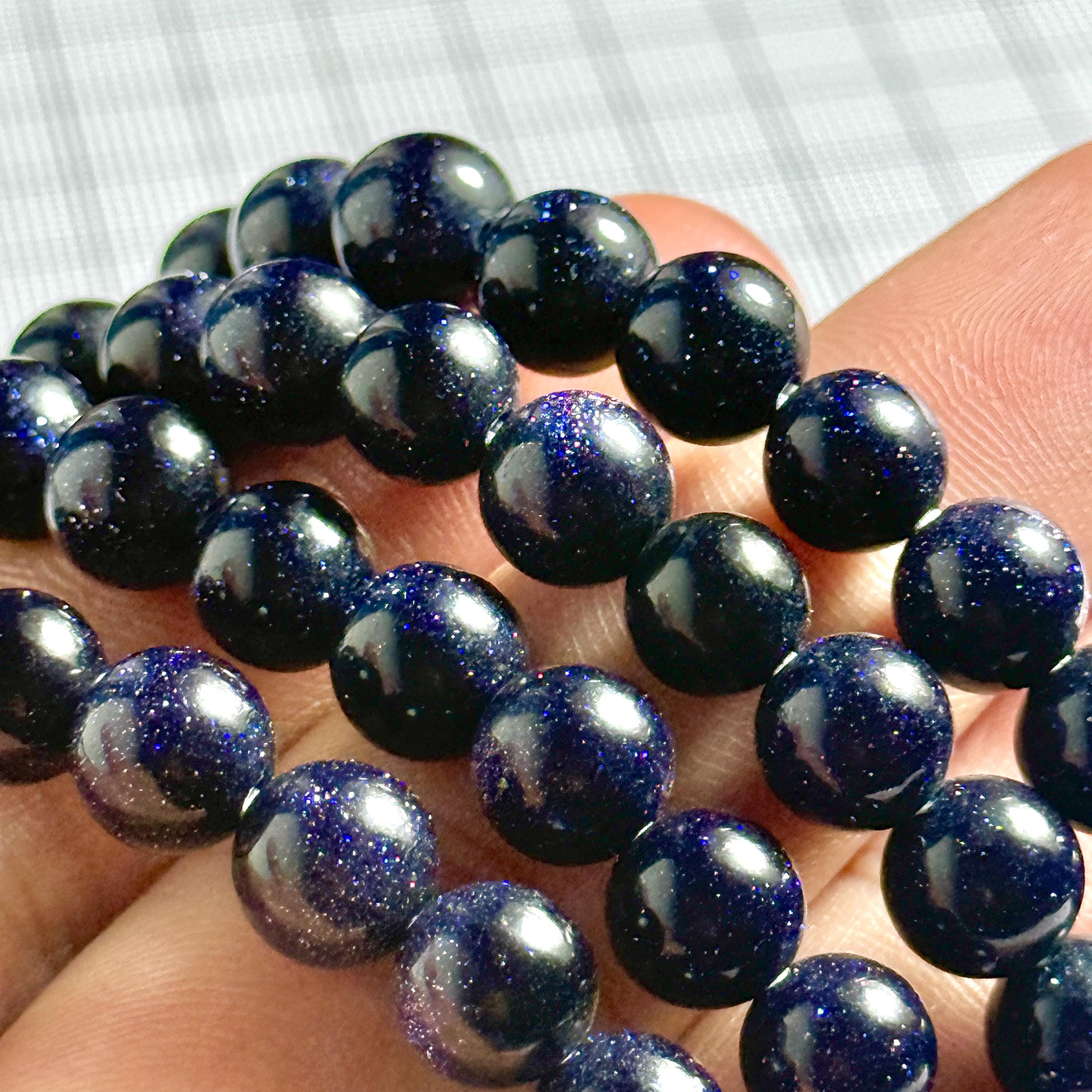 Blue Sandstone Bead Bracelet: Adjustable Yoga Crystal Gemstone