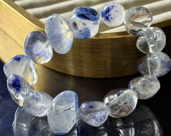 Blue Dumortierite in Quartz Bracelet: Collector&#39;s Grade Gemstone
