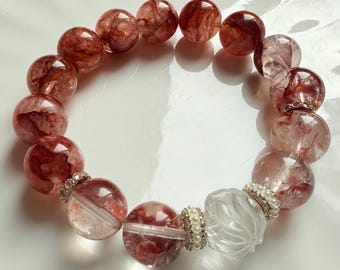 Red Rutilated Quartz Crystal Bracelet: Handmade Gemstone Jewelry