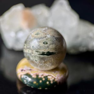 Orbicular Ocean Jasper Sphere: Calming Pocket Stone, 24mm