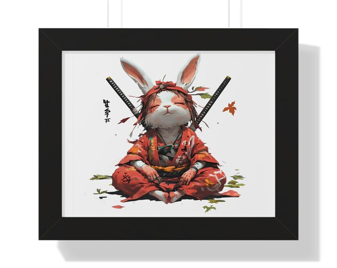 Wise Zen Rabbit Samurai Bunny Art Print | Japanese Zen Rabbit Decor | Warrior Ninja ...