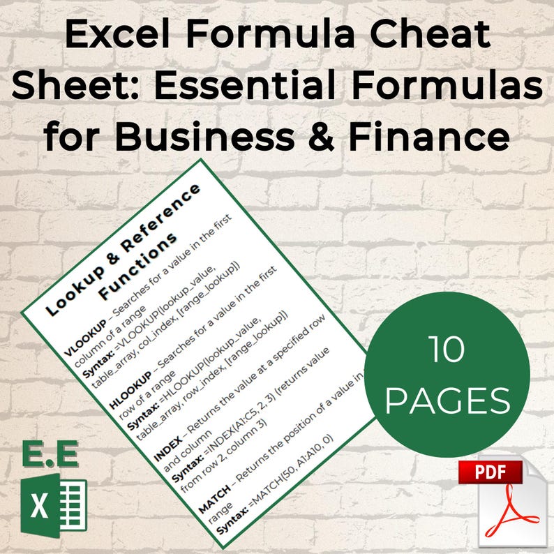 Excel Formula Cheat Sheet: Essential Formulas for Business & Finance - Etsy