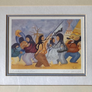 Cecil Youngfox Canada First Nation Ojibwe and Métis artist hand signed titled contemporary Indigenous vintage print Celebration of Love