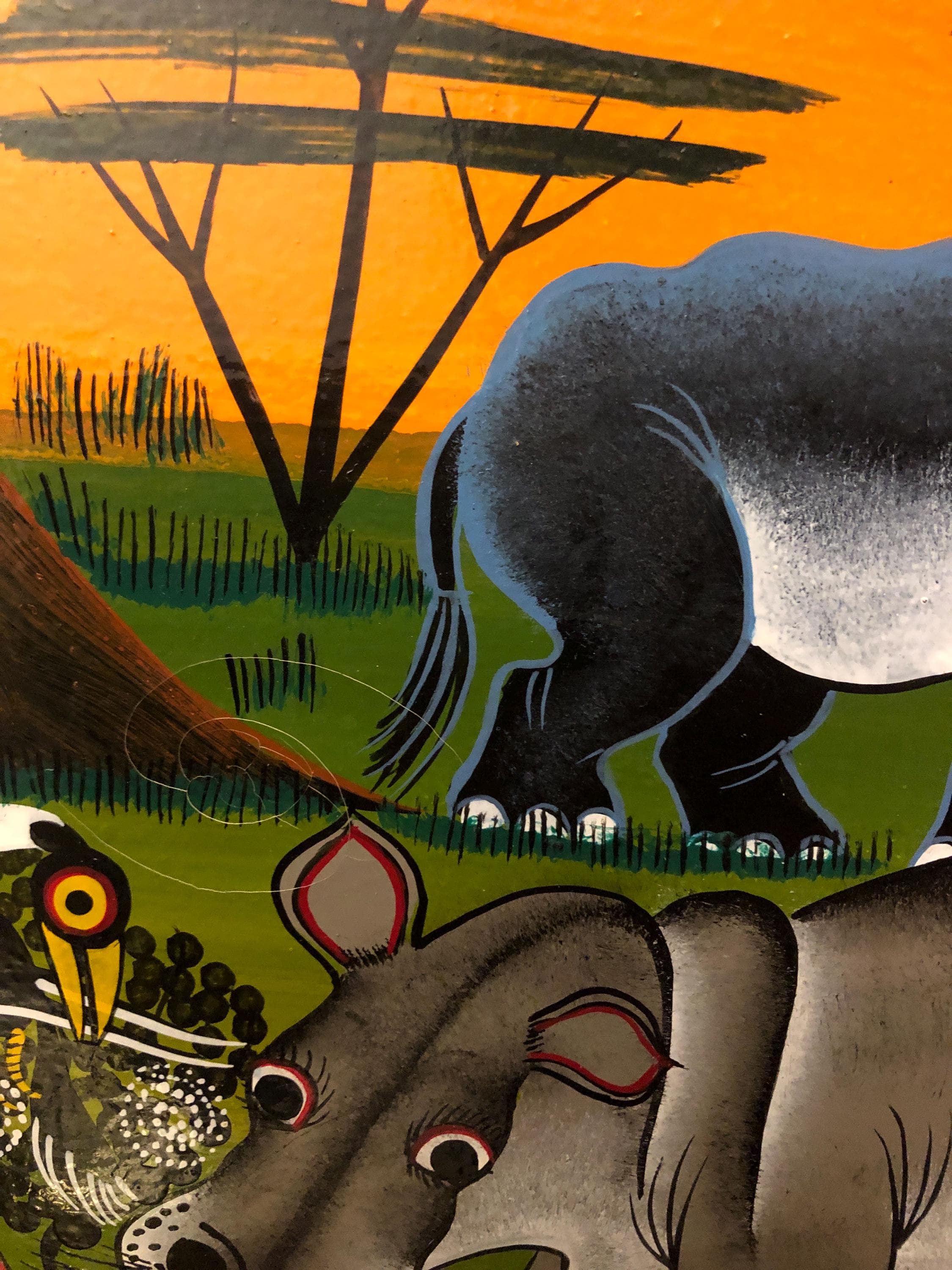 Vintage Tinga Tinga African Safari Animal Landscape, Signed