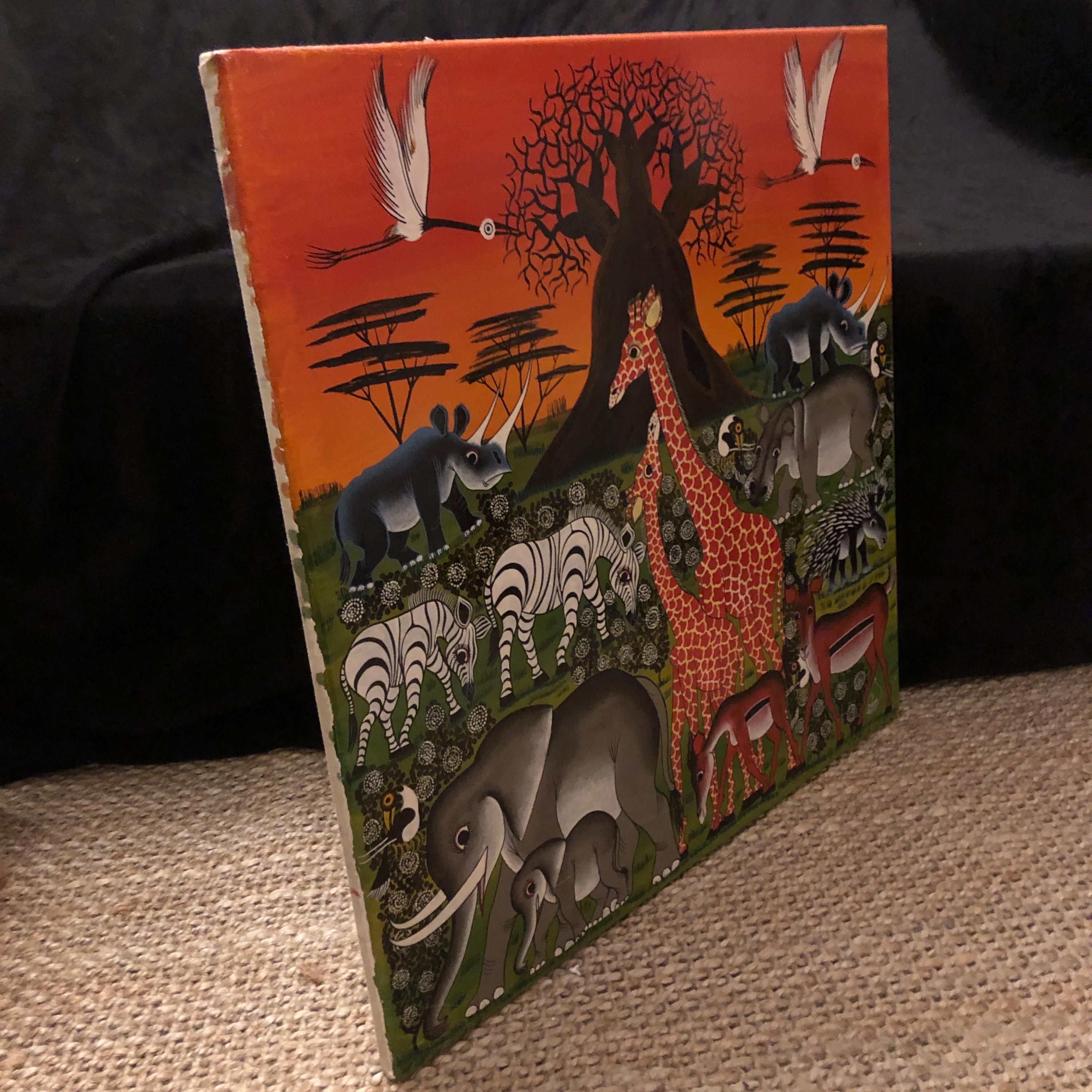 Vintage Tinga Tinga African Safari Animal Landscape, Signed