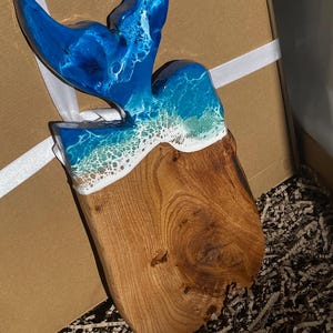 Custom Whale Tail Cutting Board, Ocean Resin Charcuterie Board, Wedding Cheese Board With Name Engraved, Ocean Wave Chopping Board Home Gift