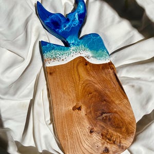 Custom Whale Tail Cutting Board, Ocean Resin Charcuterie Board, Wedding Cheese Board With Name Engraved, Ocean Wave Chopping Board Home Gift