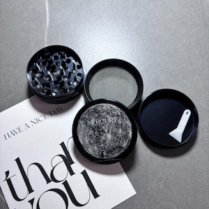 Herb Grinder with Black Planet Design,Hosting Gift, 5 pc Spice Grinder，Anniversary Gift For Him，Perfect Gift for Collectors