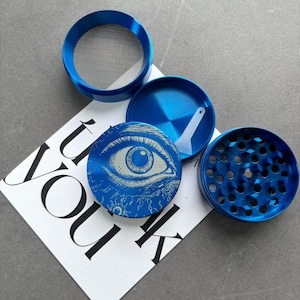 2.2&quot;Blue eye pattern Herb Grinder, Laser Etched 4-Piece Metal Grinder for Easy Herb Preparation, Great Gift for Collector