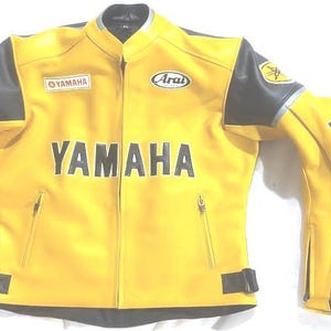 Blouson Yamaha jaune fait main Blouson de course de moto Yamaha en cuir véritable sur mesure pour motard homme, cadeau avec protections amovibles CE.
