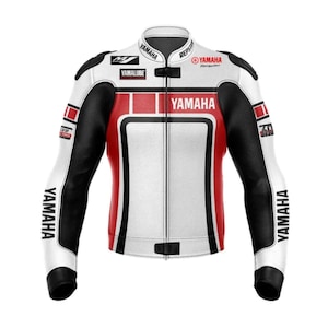 Blouson en cuir Yamaha, Blouson de moto en cuir de course Yamaha - Cuir de vachette, Blouson de moto en cuir de motard vintage, Blouson d'équitation Yamaha