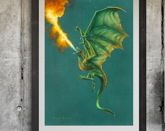 A4ポスター（21 x 29.7 cm）、絵画「ドラゴン」の複製、オリジナル作品