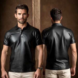 Handmade Black Sheep Leather Polo Shirt: Men&#39;s Luxury Fashion