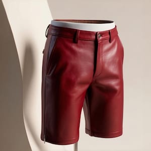 Handmade Red Leather Shorts Genuine Soft Leather Stylish and Comfortable Men&#39;s Fashion