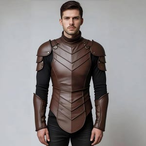 Men&#39;s Dark Brown Cowhide Leather Armor | Medieval Fantasy Costume | Cosplay Chest Plate | Handmade Armor Vest | Gothic Warrior Outfit