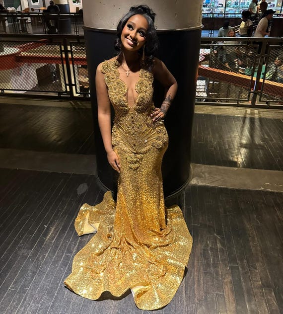 slim fit dress slacks Lucci Lu 1319 Size 4 Gold Fitted Sequin Sheer Corset Formal Dress Maxi Slit Prom Gown