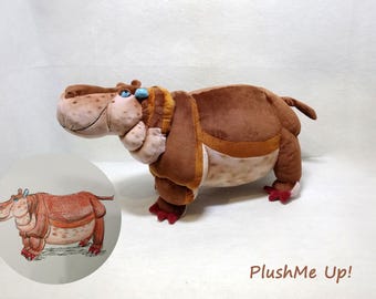Custom plush made to order plush hippo,  drawing  toy , picture to toy, made to order , not official, funmade, 30 cm