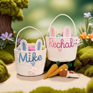 Personalisierter Hasen-Osternkorb - Gesticktes Namensgeschenk für Kinder, Baby-Andenken, Plüschtier-Korb für Eiersuche