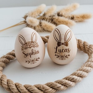 Personalisierte musikalische hölzerne Osterei-Schüttler, gravierte Ei-Shaker-Kinder, Kindermusikinstrument, Ostergeschenke, Baby-erstes Ostern