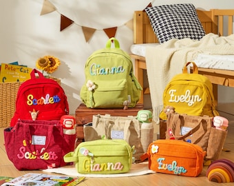 Gepersonaliseerde 3-delige set voor kinderen: rugzak, lunchtas, etui - aangepaste naam kleuterschooltas - terug naar school cadeau 2025