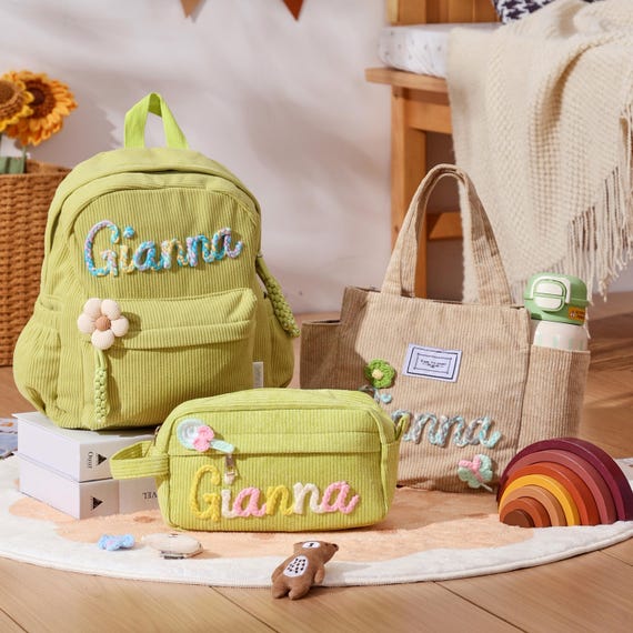 3-Piece Monogrammed Initial Backpack Set with Lunch Bag & Pencil Case YTM Kids School Backpack Set, 3 in 1 Bookbag with Lunch Box  main image 2