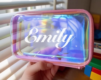 Irisierende Federmäppchen - Personalisierte Hartschalen-Reißverschluss-Box für Kinder Holographische Schulbedarf Crayon Box Back to School Geschenk