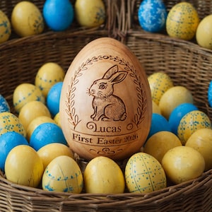 Personalized Musical Wooden Easter Egg Shakers, Custom Egg Cups, Engraved Egg Shaker Kids, Easter Gifts, Baby First Easter