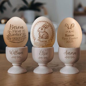 Personalisierte musikalische hölzerne Osterei-Schüttler, gravierte Ei-Shaker-Kinder, Kindermusikinstrument, Ostergeschenke, Baby-erstes Ostern