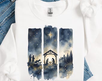 Jesus Nativity Sweatshirt, Christian Christmas Hoodie, Religious Christianity Shirt, Jesus Christmas Crewneck, Christianity Gift for Women
