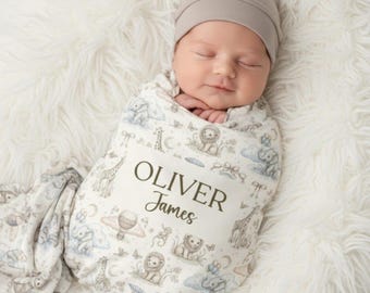 Coperta personalizzata per neonati, coperta safari con nome del bambino, coperta personalizzata per neonati, regalo per baby shower, coperta per la cameretta dei bambini, regalo per neonati in ospedale