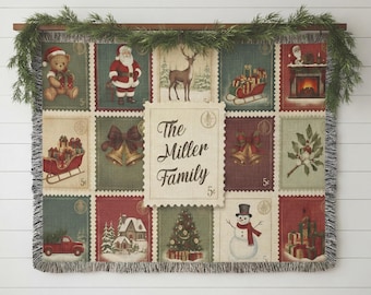 Manta navideña personalizada con nombre, manta familiar personalizada, decoración del hogar personalizada, regalo personalizado para abuelos, recuerdo familiar navideño