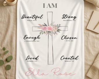 Benutzerdefinierte Baby-Namensdecke, personalisierte Taufdecke, Gott sagt christliche Decke, Neugeborenen-Andenken, Taufe-Decke, religiöse Geschenke