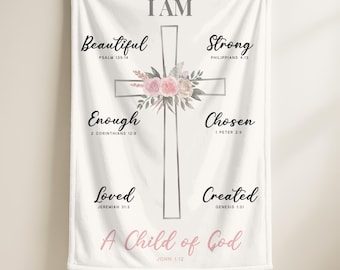 God Says I Am Baby Blanket, Bible Verse Christening Blanket, Christian Sympathy Blanket, Newborn Keepsake, Baptism Blanket, Religious Gifts