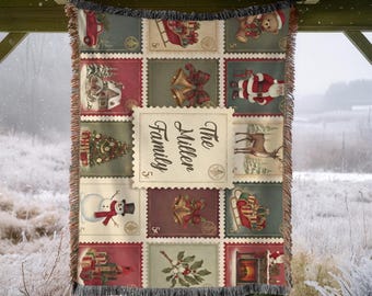 Custom Christmas Blanket, Personalized Family Blanket, Personalized Throw Decor, Woven Blanker Grandparent Gift, Christmas Family Keepsake