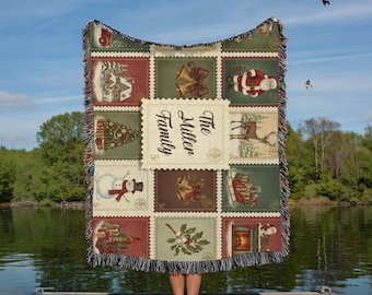 Custom Christmas Blanket, Personalized Family Blanket, Custom Grandparent Gift, Home Decor Woven Blanket, Christmas Keepsake, Santa Blanket