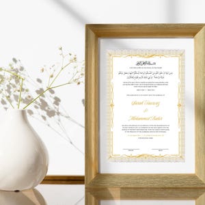 Elegant Gold Frame Nikah Contract Template, Printable Nikkah Nama, Digital Islamic Marriage Certificate, Muslim Wedding Agreement