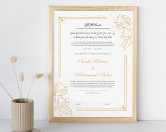 Gold Floral Nikah Contract Template: Editable Islamic Marriage Certificate (Digital Download A3 Size)