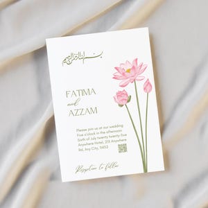 Minimalistische florale muslimische Hochzeitseinladung, bearbeitbare Canva-Vorlage für islamische Ehe, einfaches und elegantes Blumendesign, Nikkah lädt ein