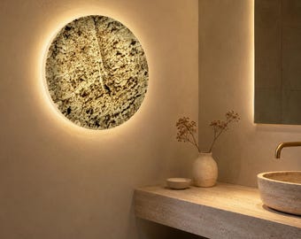 Granite Wall Sconce LED | Round Stone Ceiling Flush Mount Light Fixture