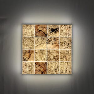 Alabaster Mosaic Wall Sconce, 3D Geometric Stone Lamp, Natural Veining Light 40x40cm