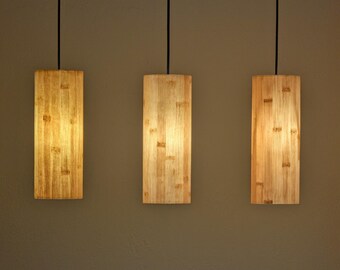 3-Light Bamboo Pendant Lamp | Rustic Japanese Dining Room Lighting | Custom Wood Kitchen Island Chandelier