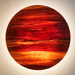 Round Etimoe African Wood Red Light Therapy Lamp - Handcrafted Wellness Lighting for Relaxation & Sleep, Natural Hardwood Wall Light