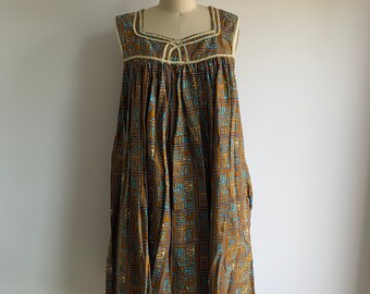 Vintage handmade printed batik cotton tank dress medium large